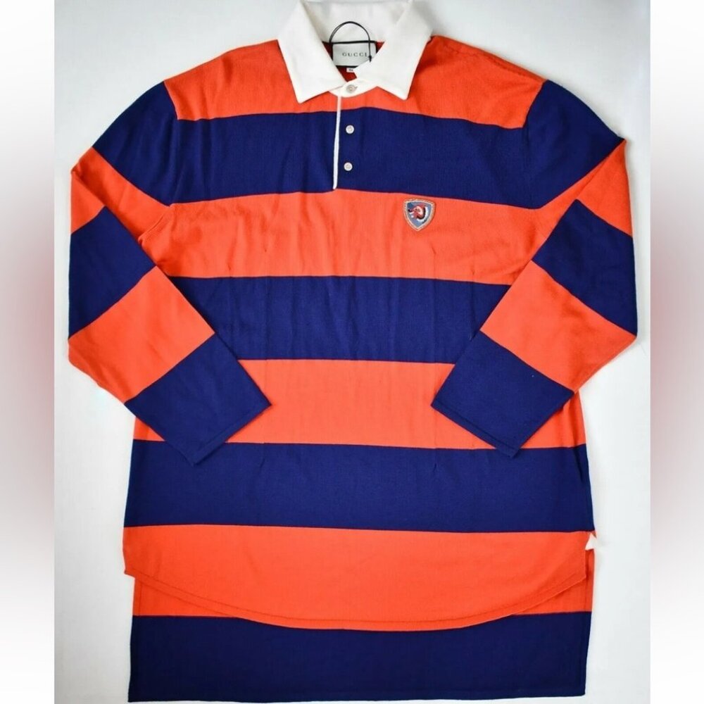 NWT Gucci Blue/Orange Striped Wolf Oversized Wool Polo Sweater Size S $1200.00